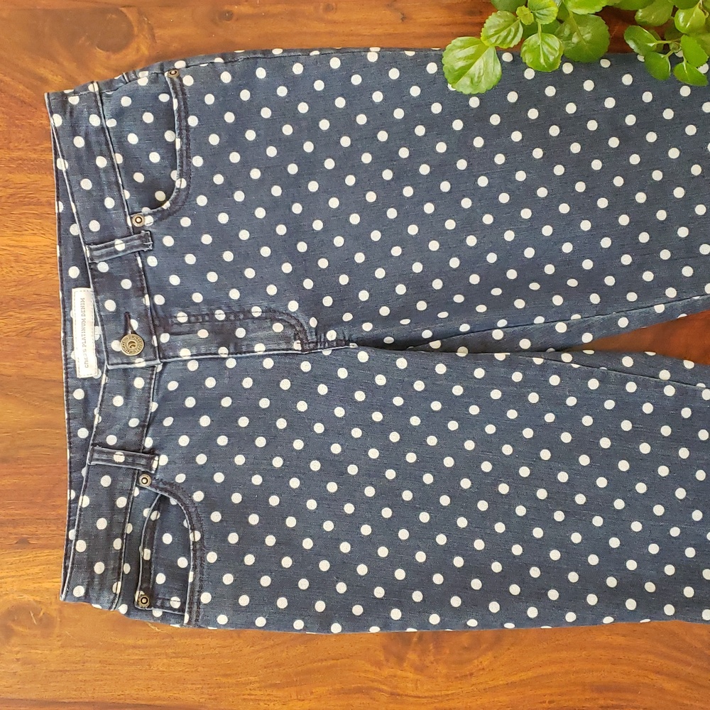 CHICO’S Platinum Blue White Polka Dot Cropped Stretch Denim Jeans Size 0.5 S 6 - Picture 6 of 12